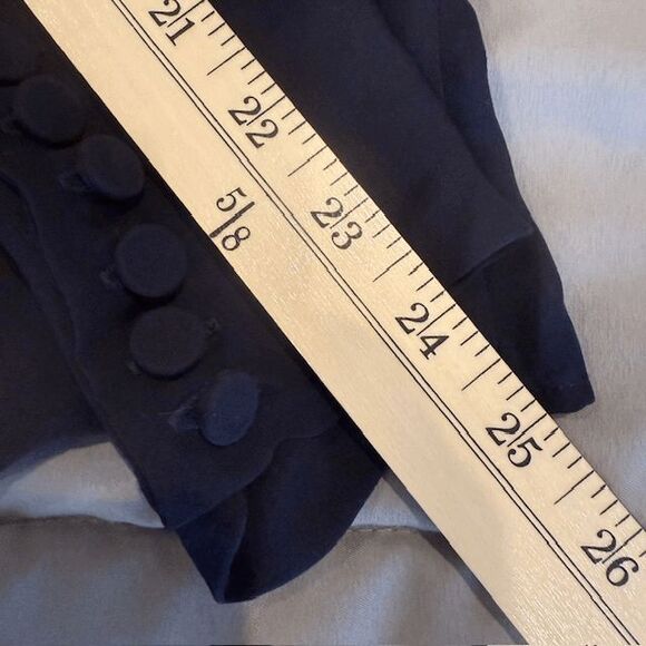 Nili Lotan 100% Silk Navy Blue Blouse Ruffle Neck Button Up Back Size Medium - Picture 11 of 12